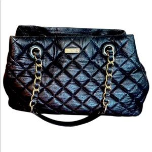 Kate Spade quilted black leather shoulder bag with silver hardware